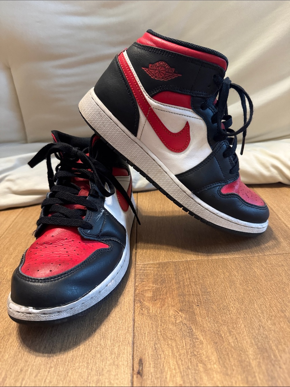 Nike Air Jordans High-Top Sneakers in Black, Red and White